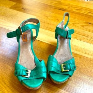Miz Mooz teal wedges, Size 7
